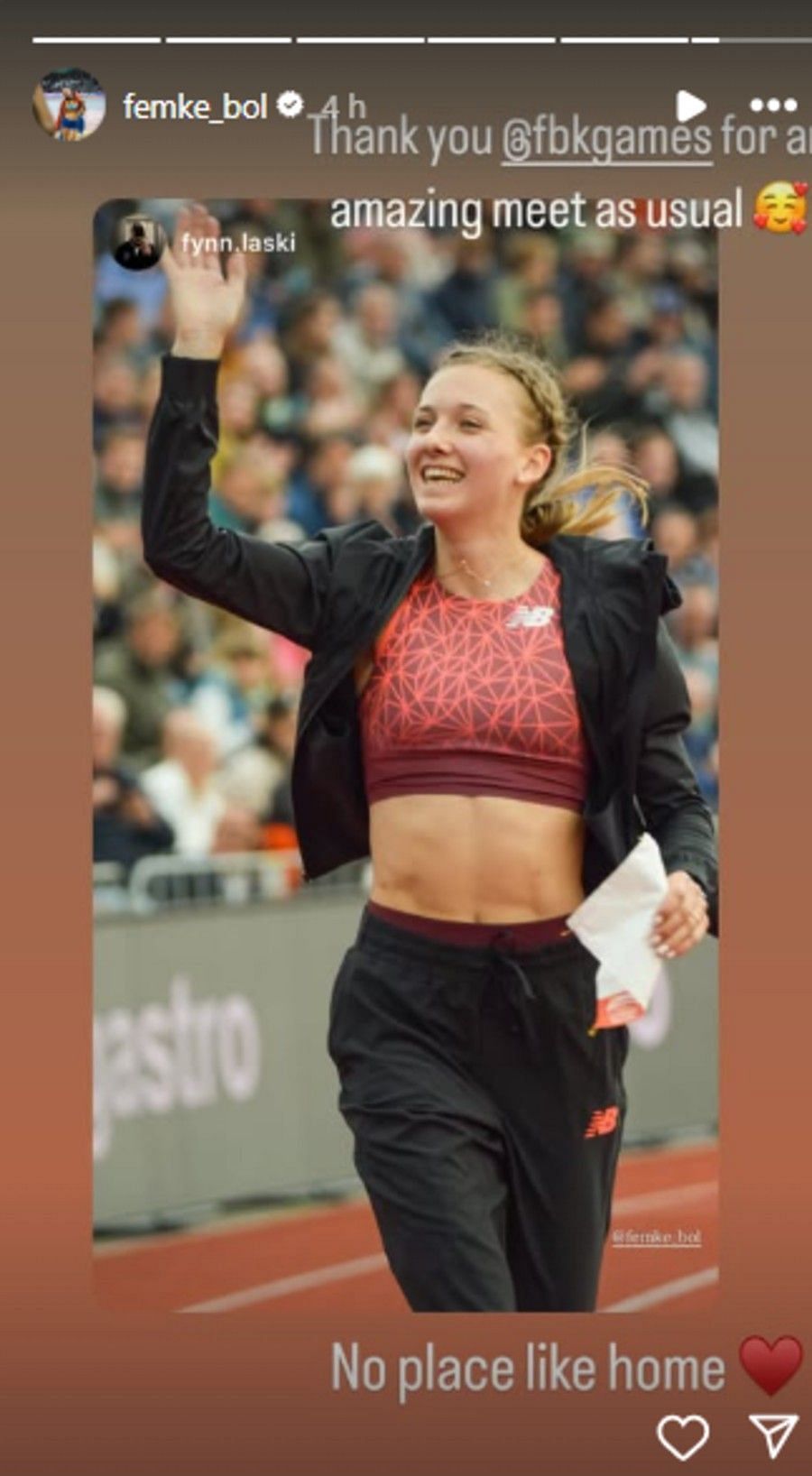 Screenshot of Bol's Instagram story (@femke_bol).